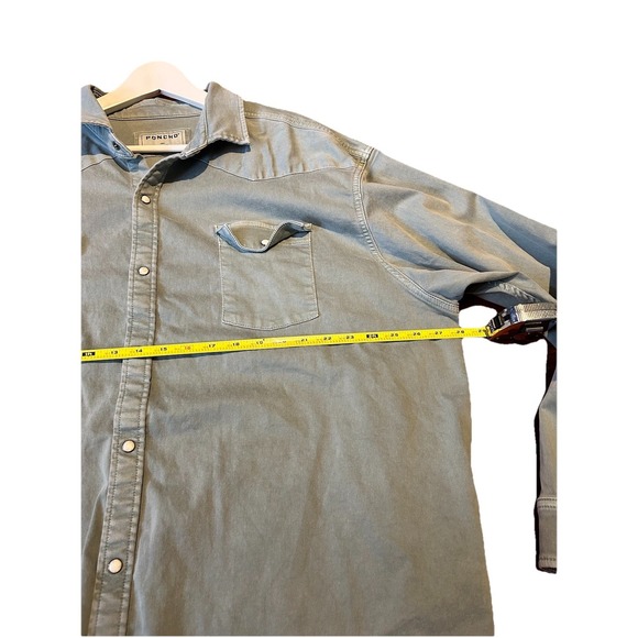 PONCHO Mens Long Sleeve Denim Western Shirt Ventura Sage Green Pearl Snap 3XL - Picture 8 of 8
